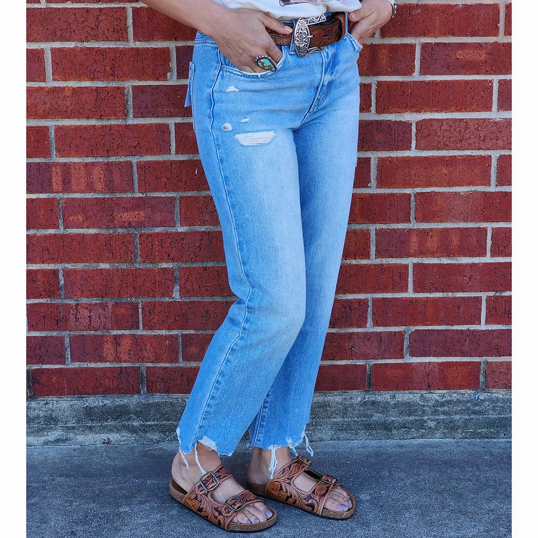 Neutral Lightweight Fade Resistant Wash Flying Monkey Angie High Rise Straight Leg Crop Jean