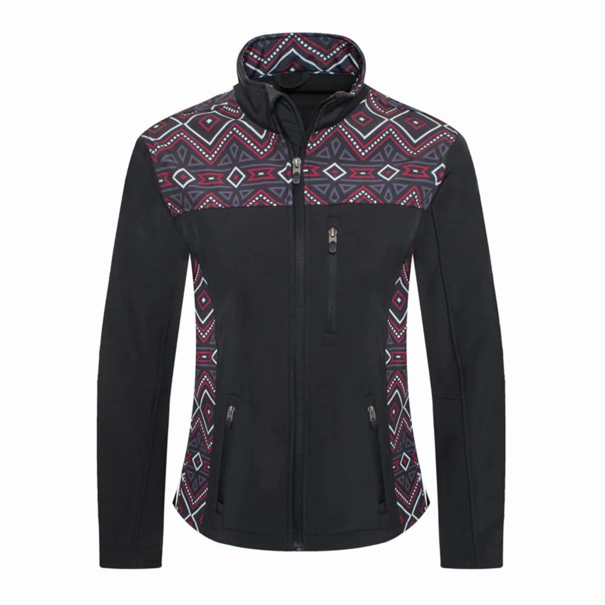 Rodeo Women's Black & Red Aztec Softshell Jacket Flatlock stitching Warm Lining