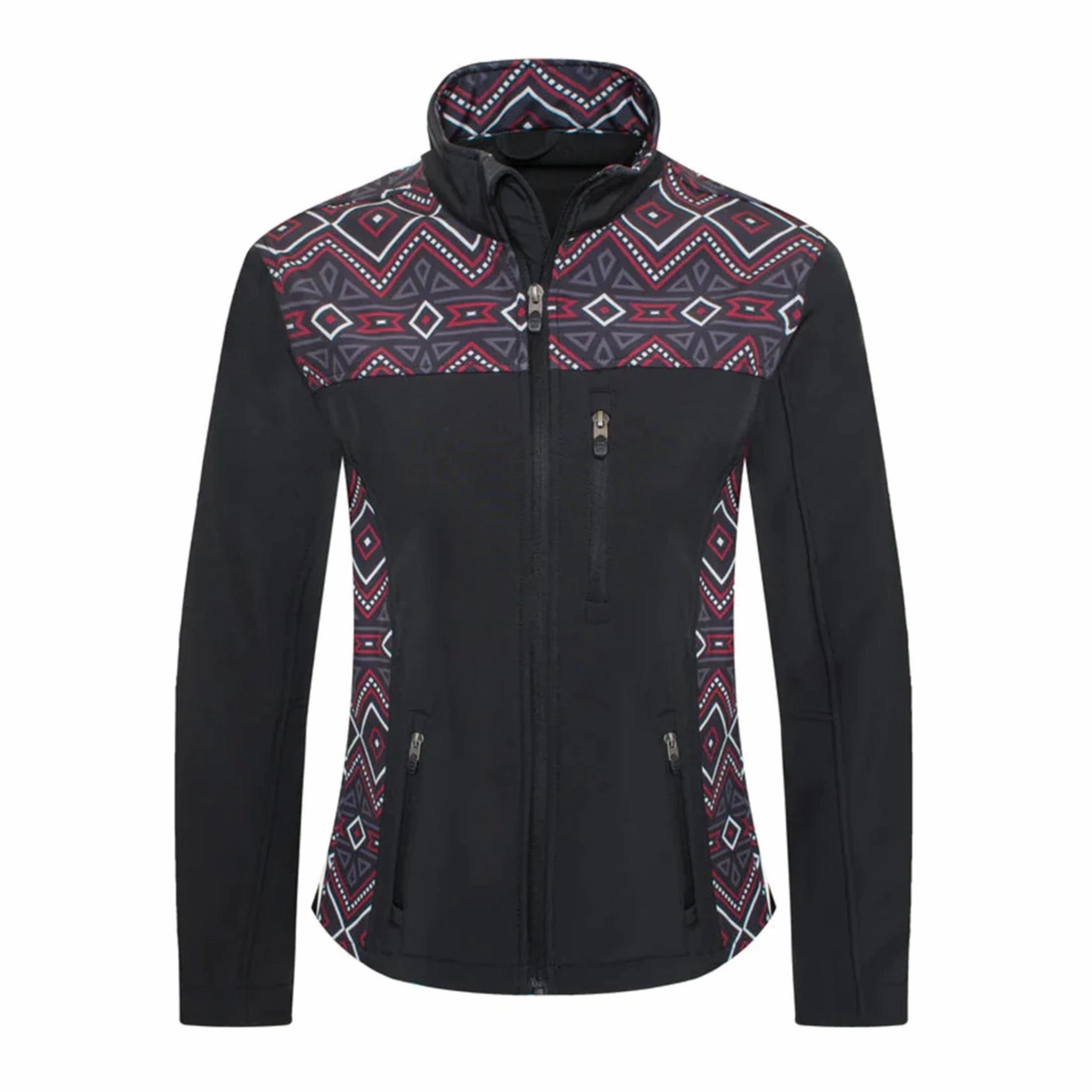 Ergonomic Seams Subtle Fashion Fit Rodeo Women's Black & Red Aztec Softshell Jacket