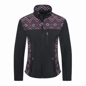Ergonomic Seams Subtle Fashion Fit Rodeo Women's Black & Red Aztec Softshell Jacket