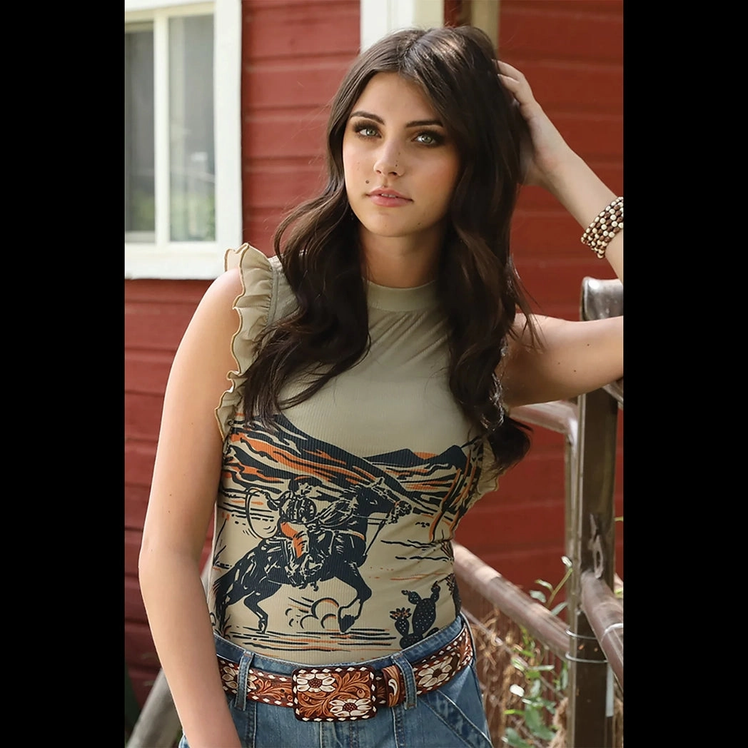 FrictionResistant Fabric Cruel Denim Women's Khaki Ruffle Sleeve Tank Top