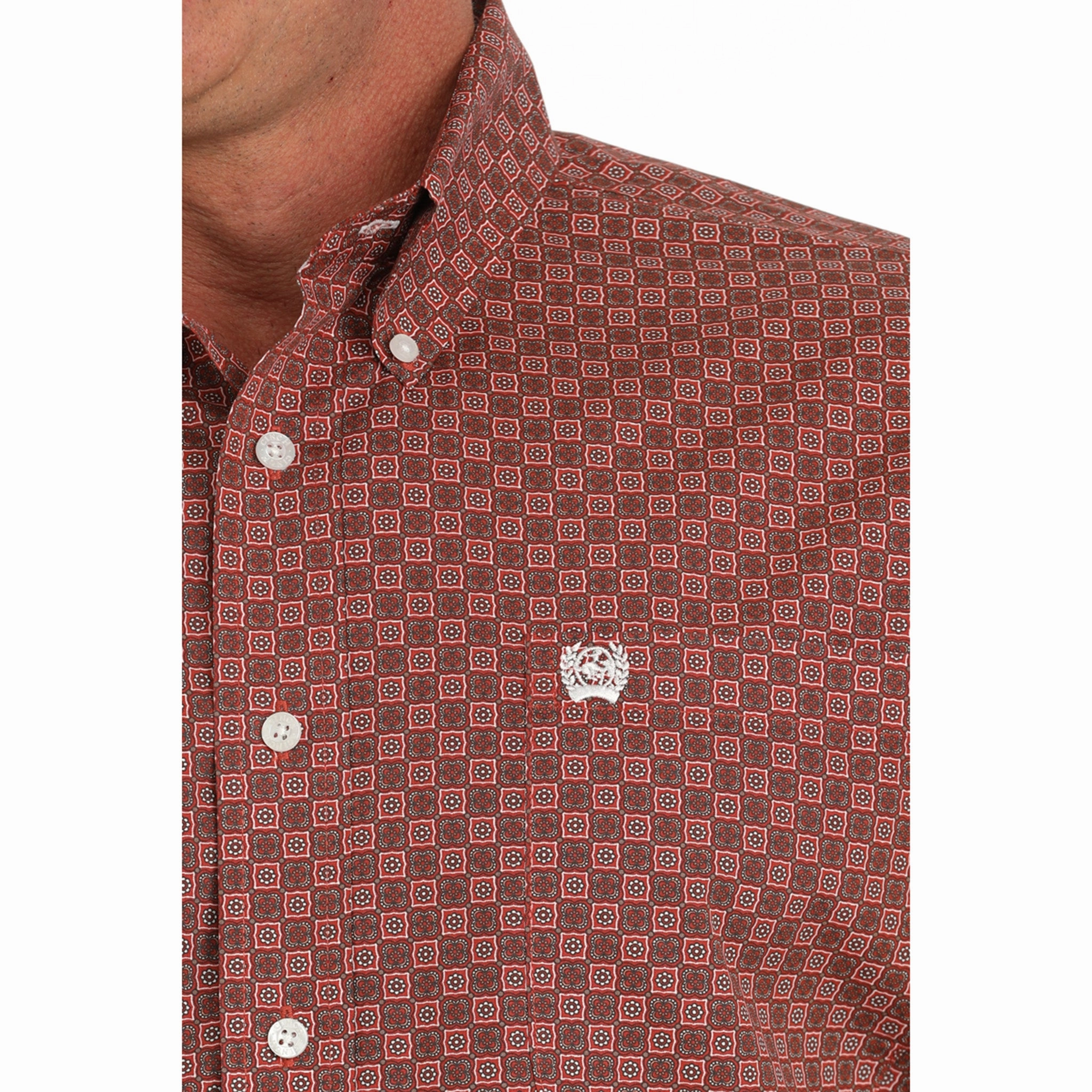 Cinch Men's Red Geo Print Shirt Tagless Labeling