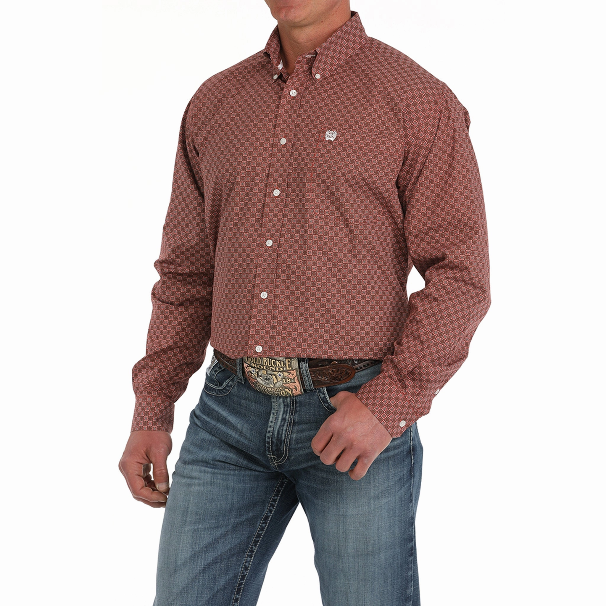 Classic Style Cinch Men's Red Geo Print Shirt