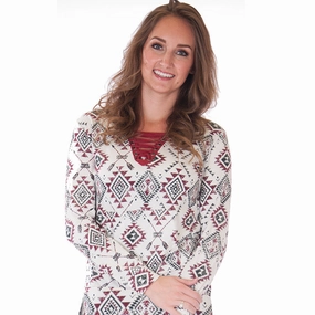 OdorResistant Coating Cowgirl Tuff Women's White and Red Aztec Shirt