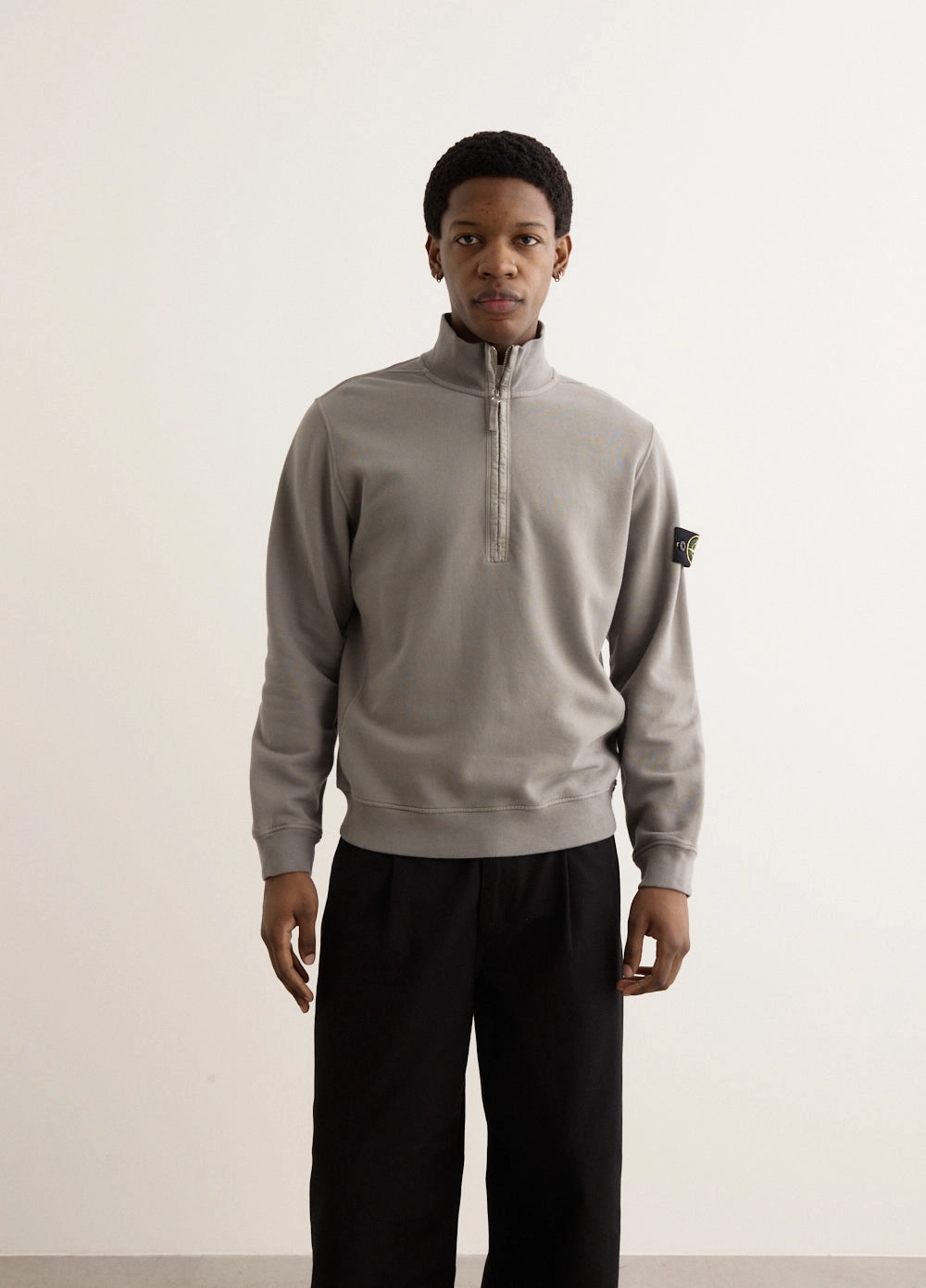 Winter Wear Essentials Regular Fit Organic Cotton Badge Half Zip Sweatshirt