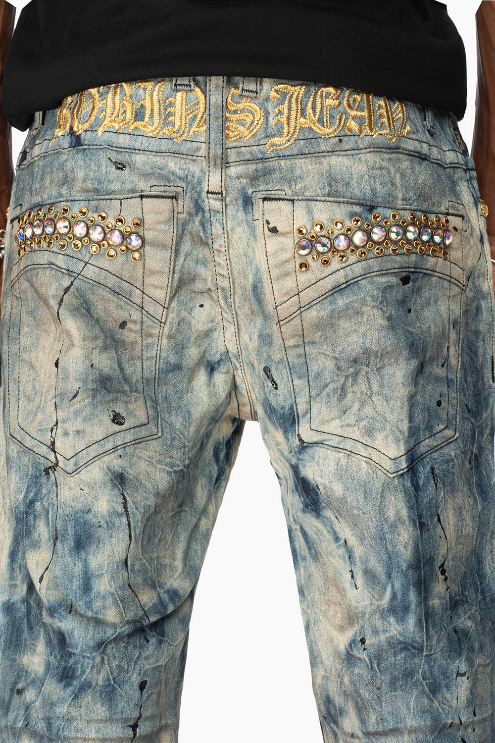 SKINNY MENS JEANS IN FROZEN WASH WITH AB CRYSTAL AND SMOKY TOPAZ  CRYSTALS Urban Explorer Trend Setter