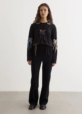 High Waist Stretch Wool Petal Pattern Pants