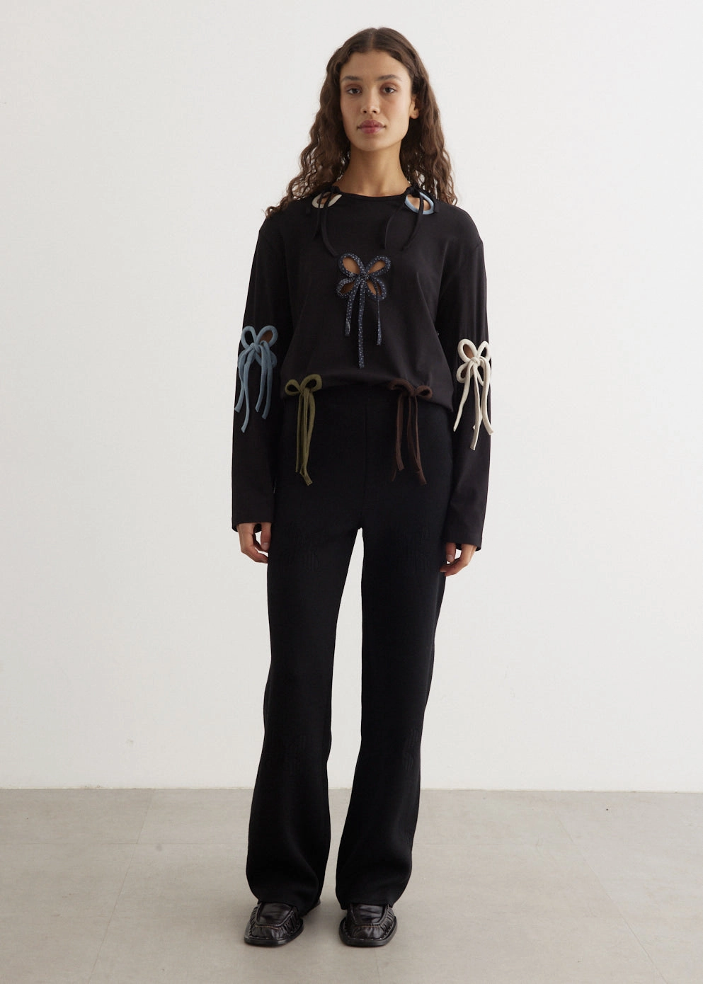 High Waist Stretch Wool Petal Pattern Pants