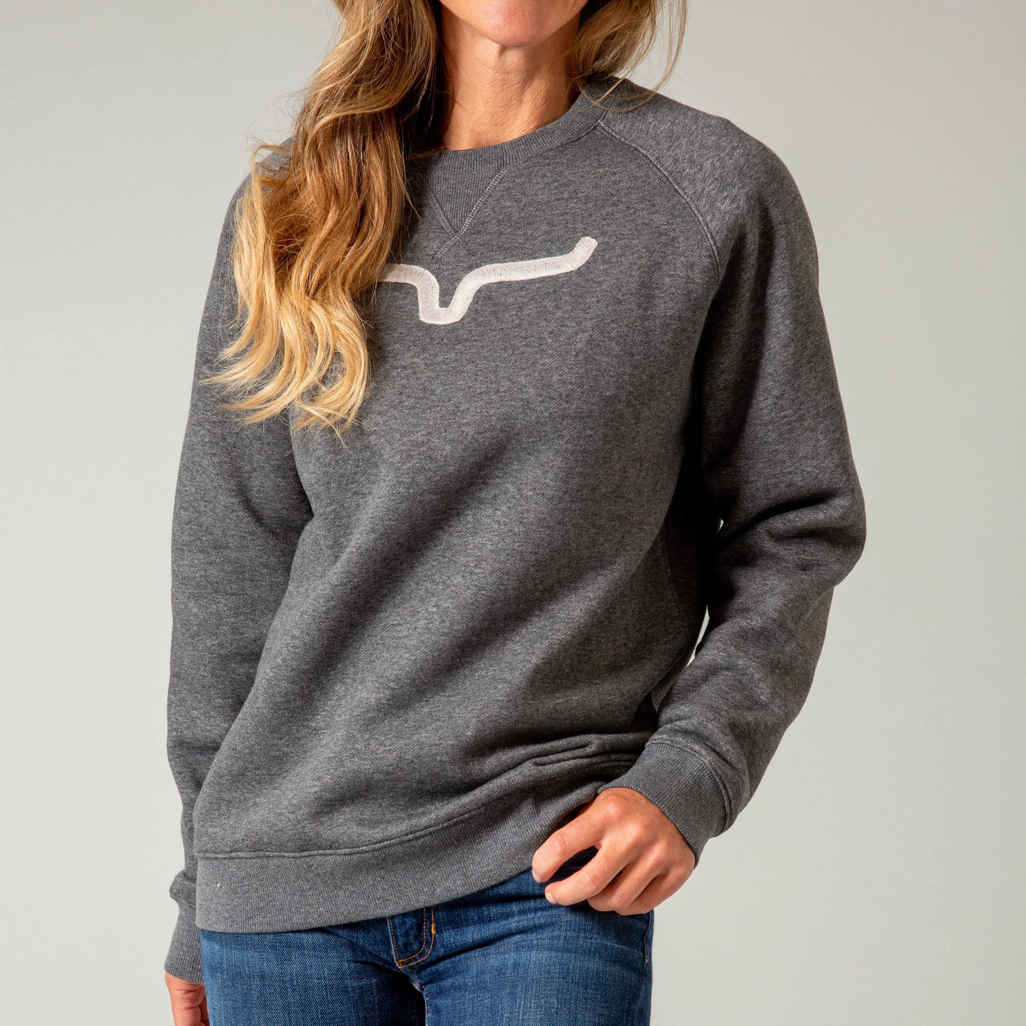Kimes Ranch Women's Vintage Crew Grey Sweatshirt OdorResistant Treatment
