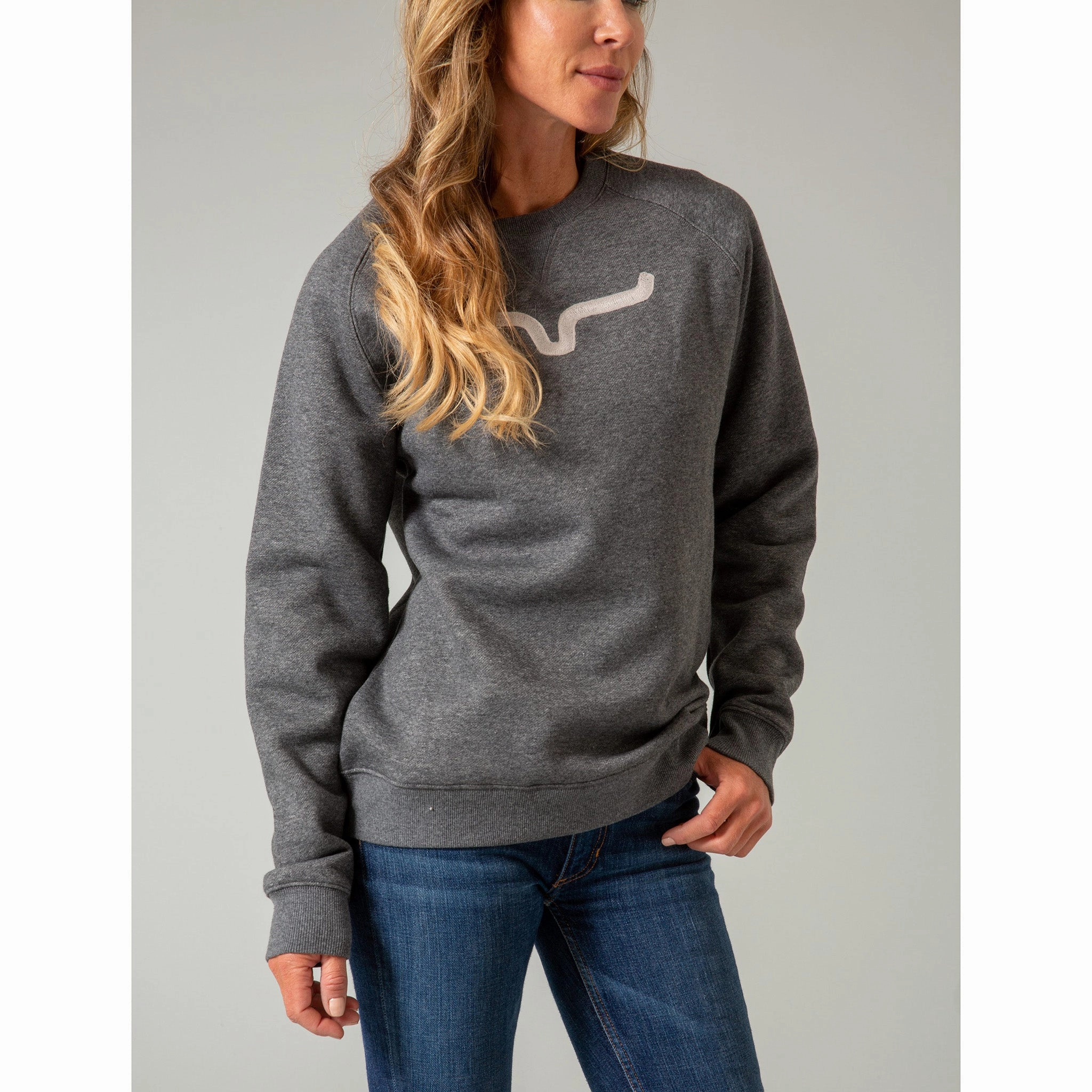 Kimes Ranch Women's Vintage Crew Grey Sweatshirt Stretchable Material