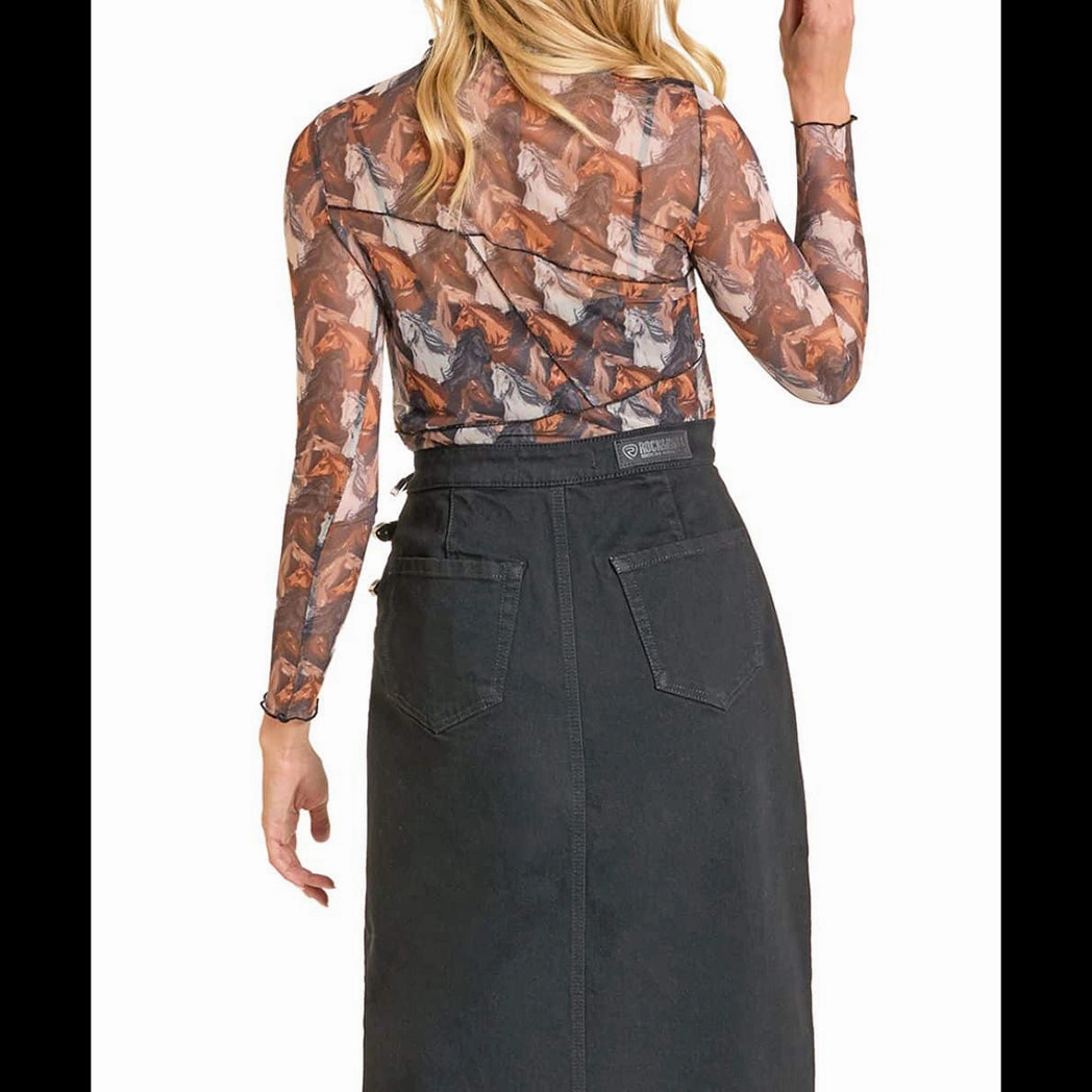 Rock & Roll Women's Mesh Horse Long Sleeve Shirt Built In Odor Control Tagless Comfort