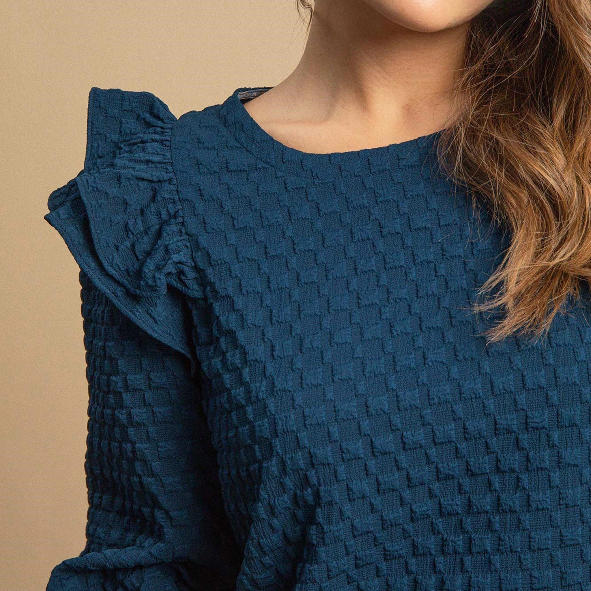 Relaxed Fit Shirt Women's Solid Waffle Textured 3/4 Sleeve Shirt