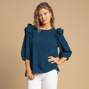 Women's Solid Waffle Textured 3/4 Sleeve Shirt LongSleeve Adaptive Fit Technology