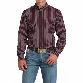 Cinch Men's Purple Striped Modern Fit Shirt tailored look Luxury Feel