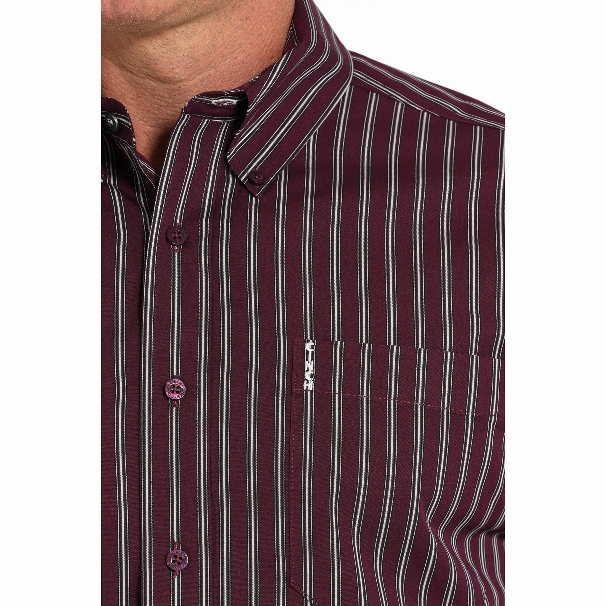 Cinch Men's Purple Striped Modern Fit Shirt Casual Comfort Rooftop Bar