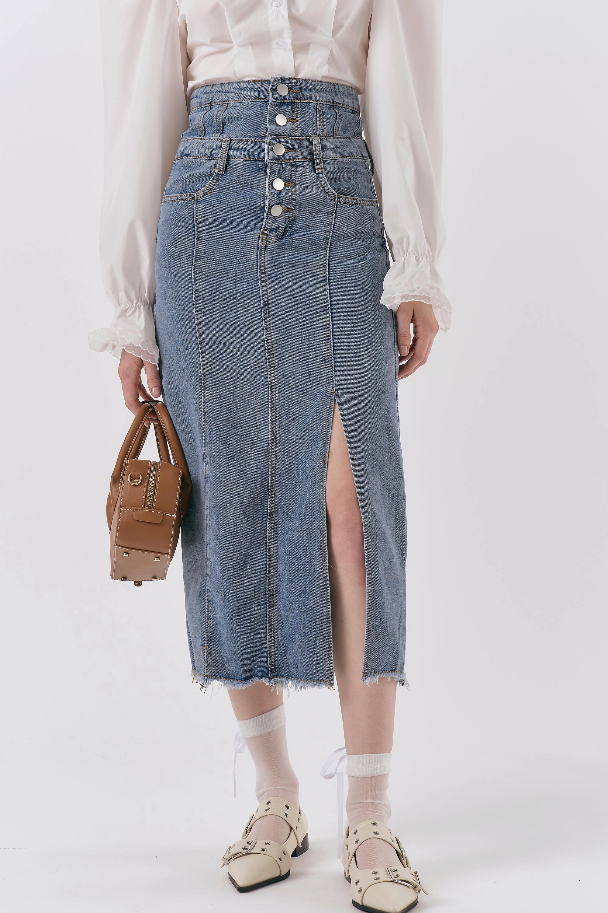 Ariana Highwaist Denim Skirt Winter Warmth Professional Wear