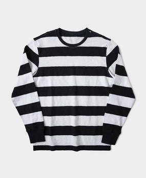 Slub Cotton Wide Striped Long Sleeve T-Shirt - Black/White School Uniform