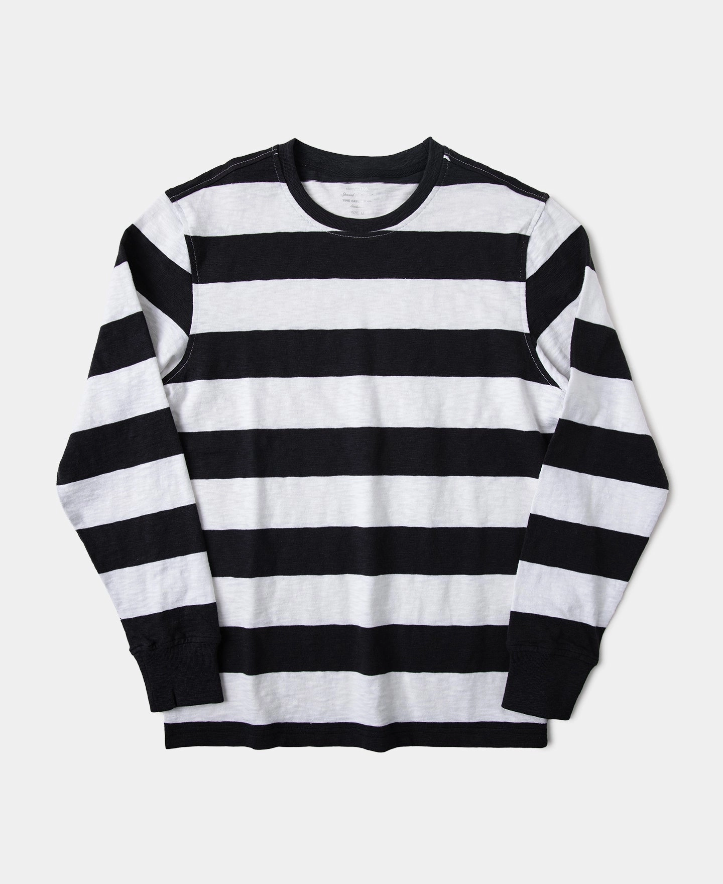 Quick Comfort Wear Universal Silhouette Slub Cotton Wide Striped Long Sleeve T-Shirt - Black/White
