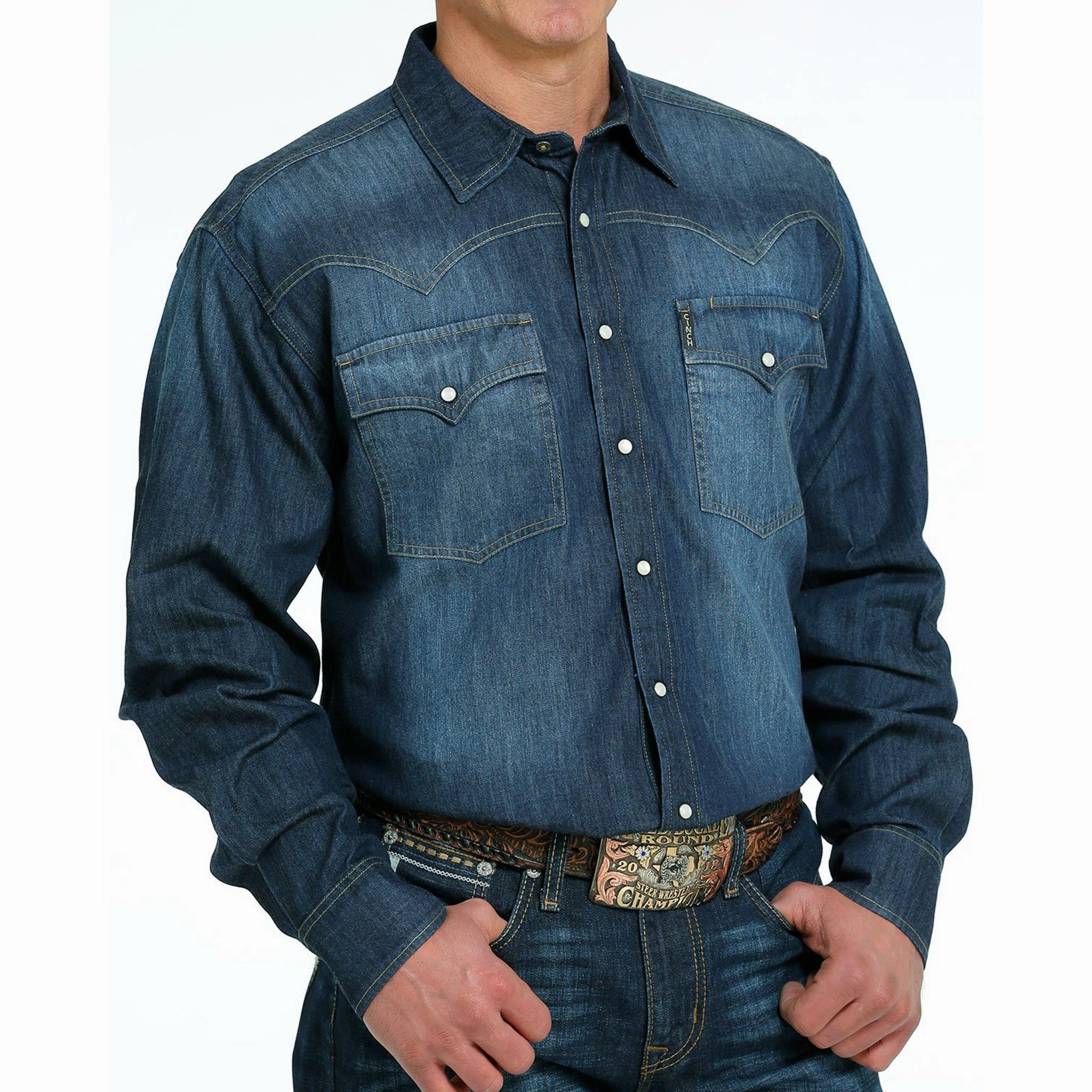Flex Fit Collar Eco-Friendly Fabric Cinch Men's Denim Snap Shirt