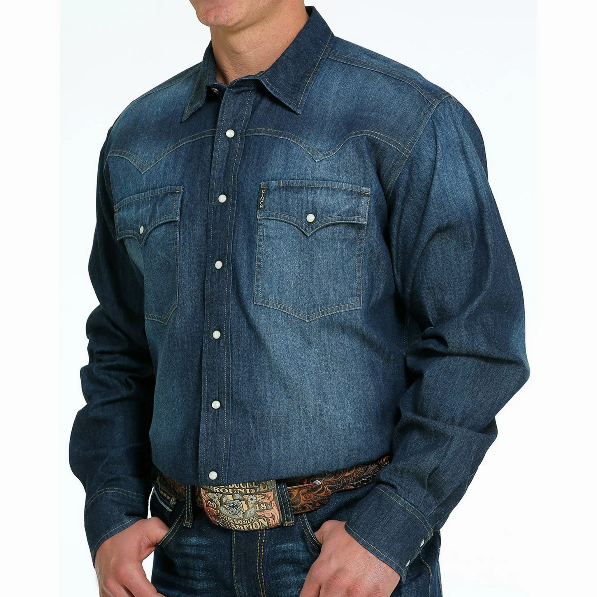 Personalized Touch Non Static Finish Cinch Men's Denim Snap Shirt
