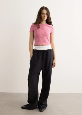 Practical Style Comfortable Wear Wide Leg Sweatpants With Exposed Brief