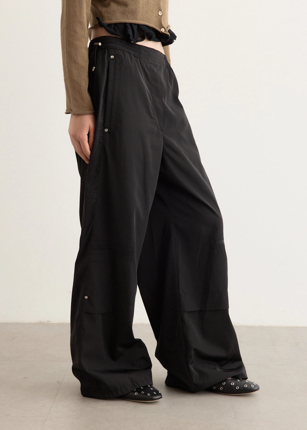 Contrast Banding Pants StretchFabric relaxed shape