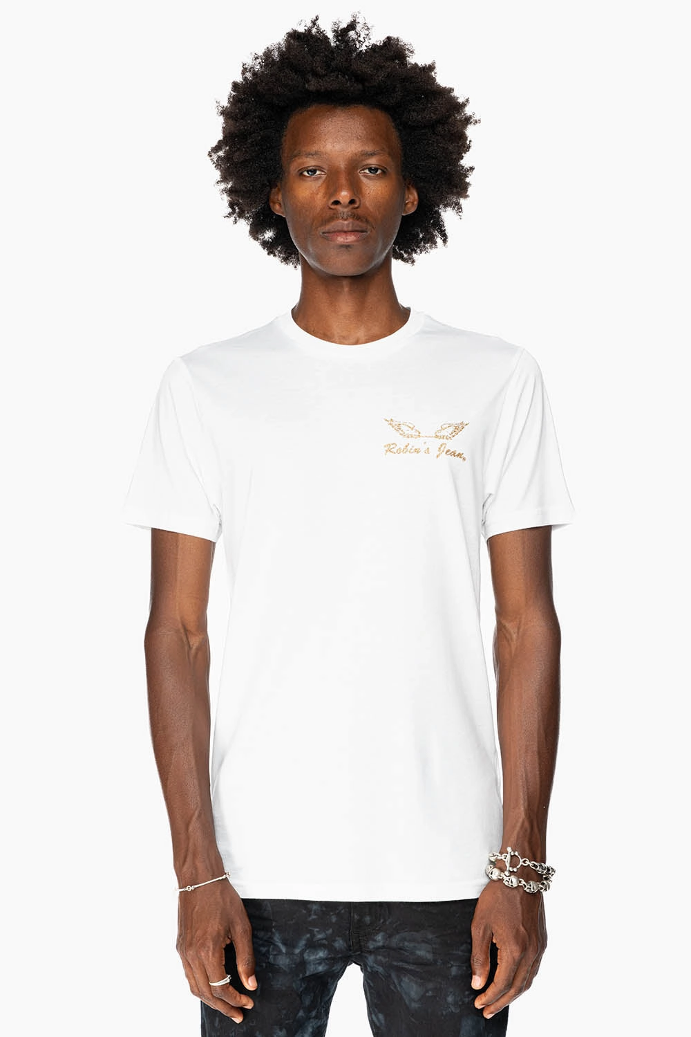 ROBIN??S LOGO WINGS TEE IN WHITE GOLD GLITTER Layering Comfort Wear