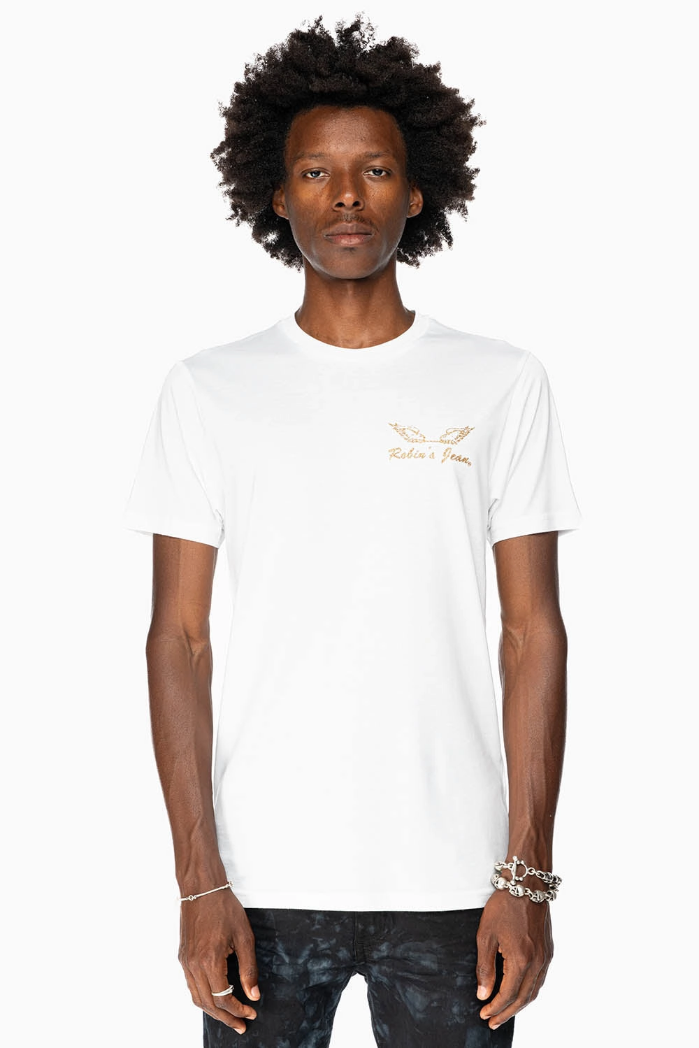 Quick Dry Fit ROBIN??S LOGO WINGS TEE IN WHITE GOLD GLITTER