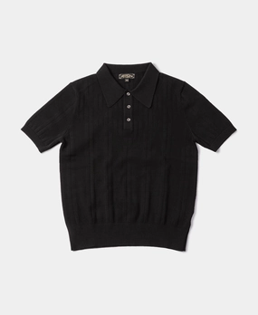 Retro Knitted Jacquard Polo Shirt - Black Classic Neckline Minimal Layers
