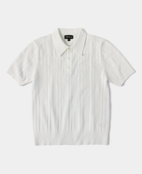 Retro Knitted Jacquard Polo Shirt - White YarnDyed Construction