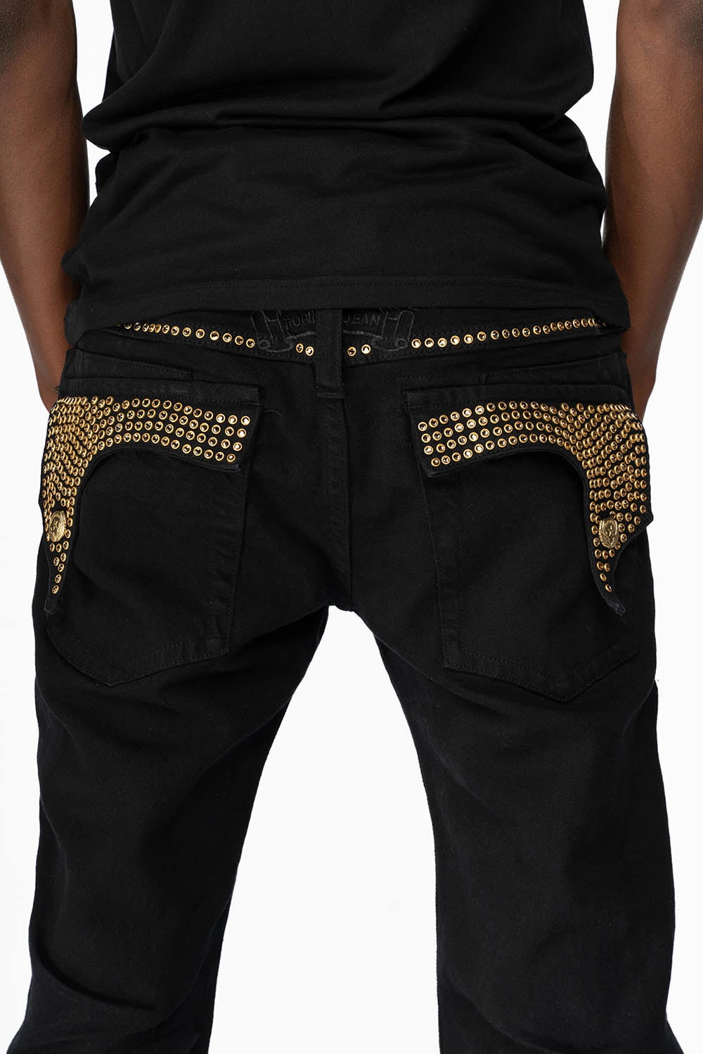 Pre Shrunk Material Comfy Classic High Quality KILLER FLAP MENS STRAIGHT LEG JEAN IN  BLACK FULLY EMBELLISHED WITH SMOKEY TOPAZ CRYSTALS