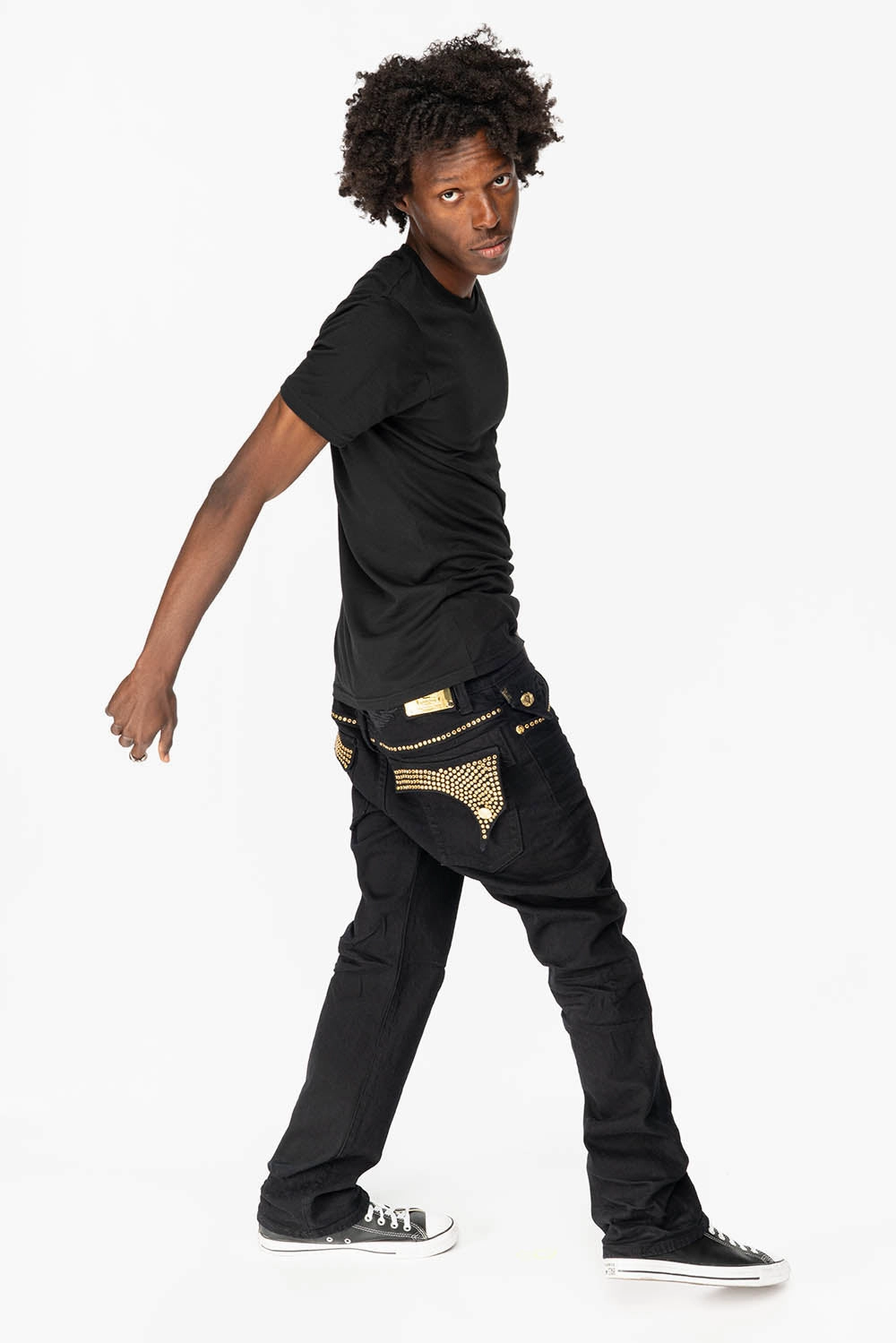 KILLER FLAP MENS STRAIGHT LEG JEAN IN  BLACK FULLY EMBELLISHED WITH SMOKEY TOPAZ CRYSTALS Daily Choice