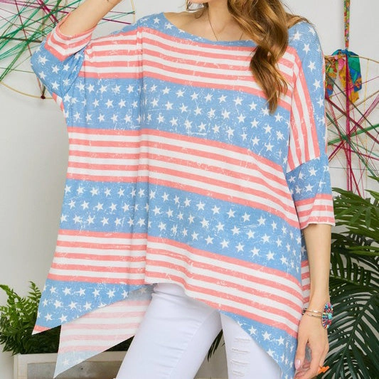 OdorResistant Treatment Wrinkle Resistant Texture Stars and Stripes Loose Fitting Top