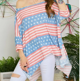 Stars and Stripes Loose Fitting Top Layered Panel Design