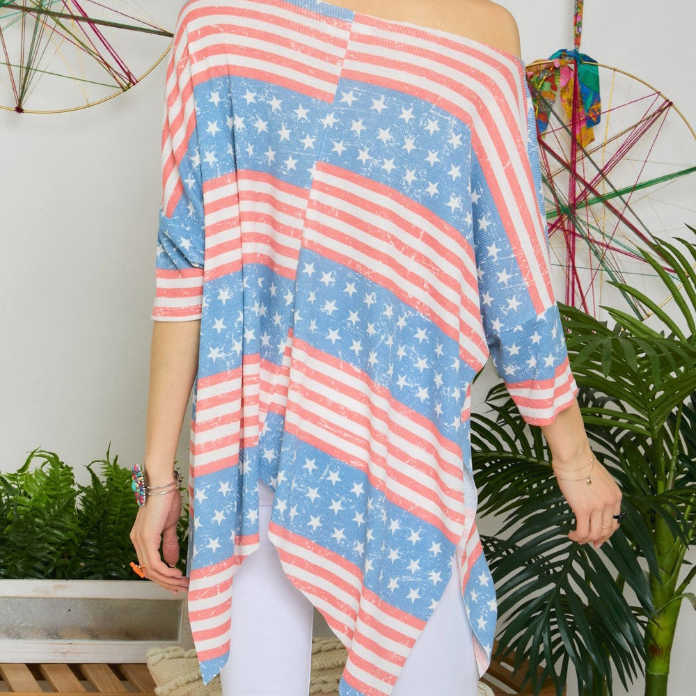 Stars and Stripes Loose Fitting Top Noise Reducing Fabric Treatment VersatileLayering