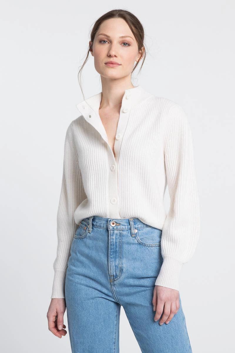 Effortless knitwear Rib Button Mock Cardigan