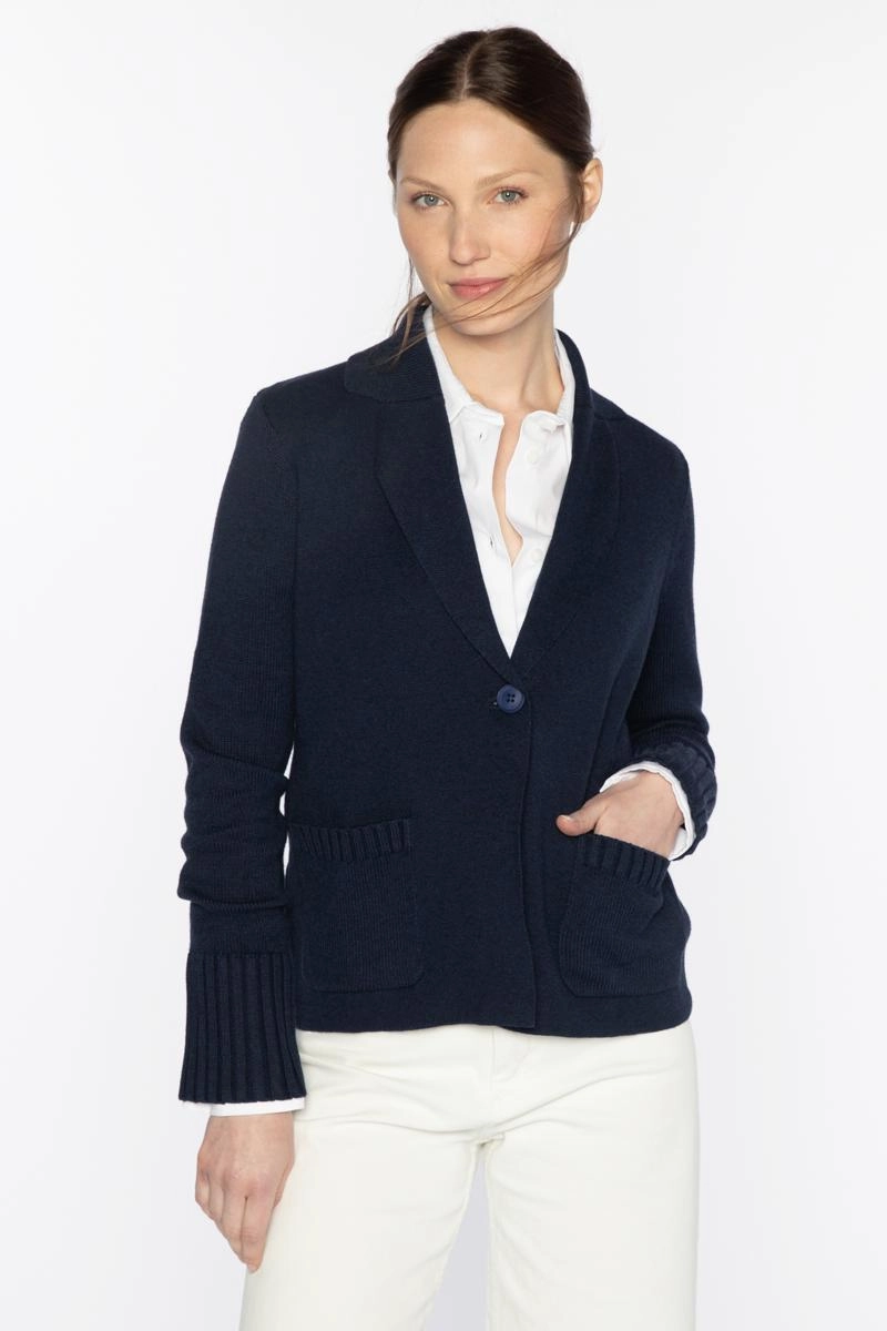 Machine washable Relaxed Silhouette Rib Trim Notch Collar Cardigan