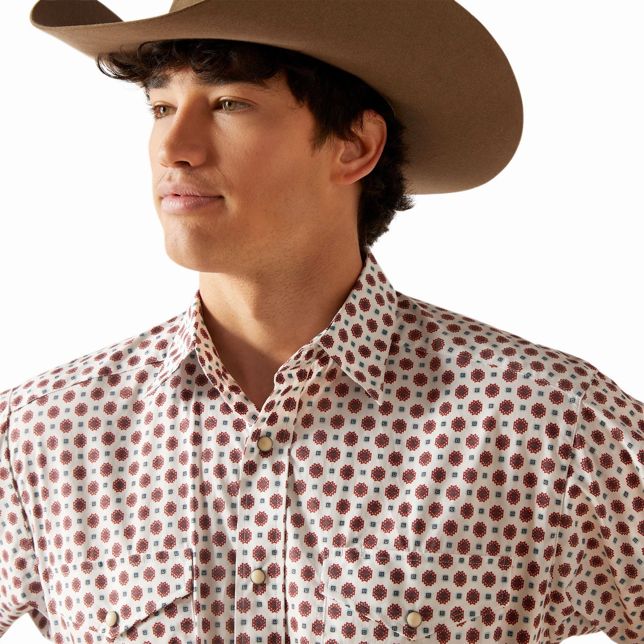 Ariat White and Red Geo Print Shirt Eco-Friendly Fabric Seamless Sides