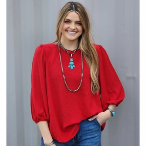 Multi Panel Cut Riley Red Blouse