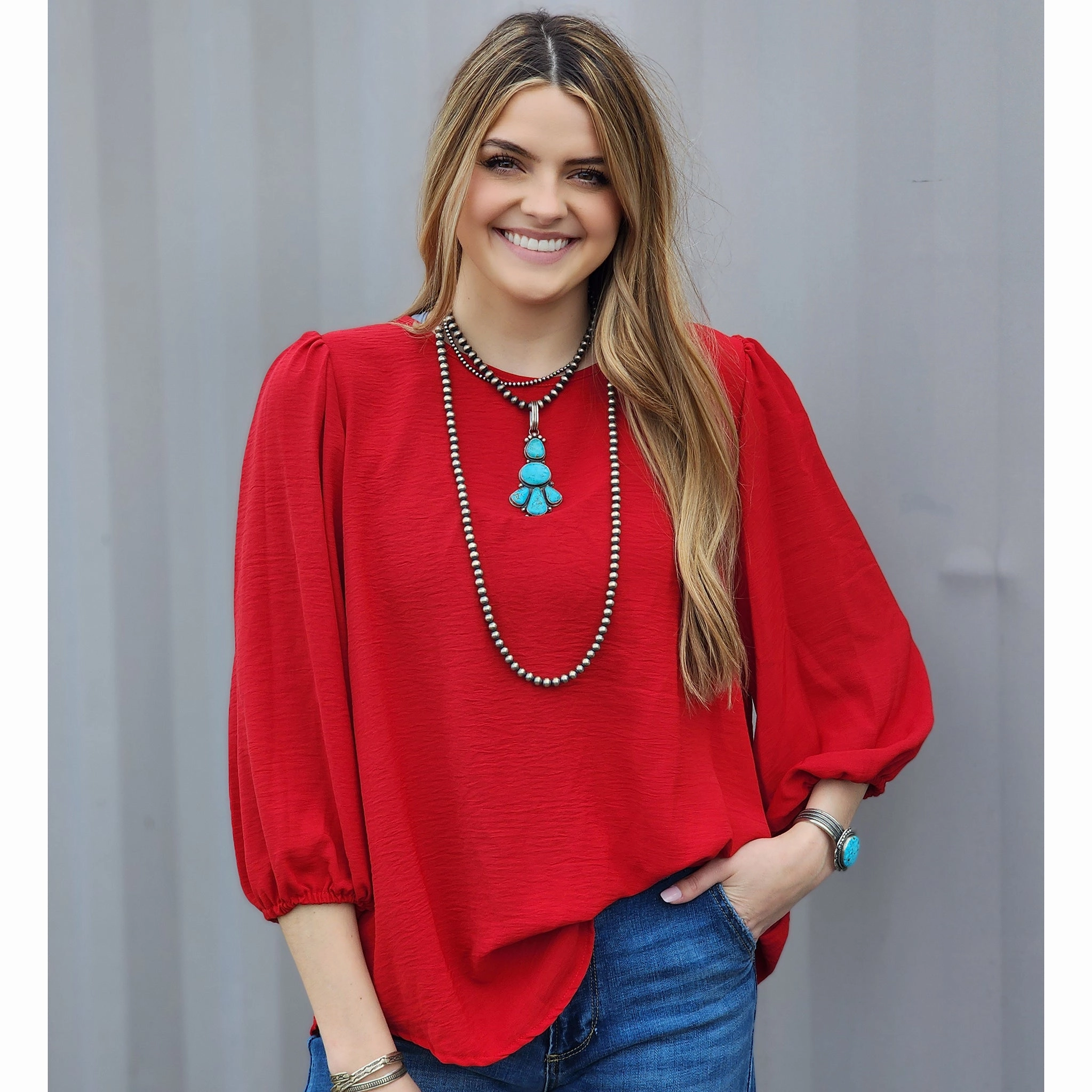 Multi Panel Cut Riley Red Blouse