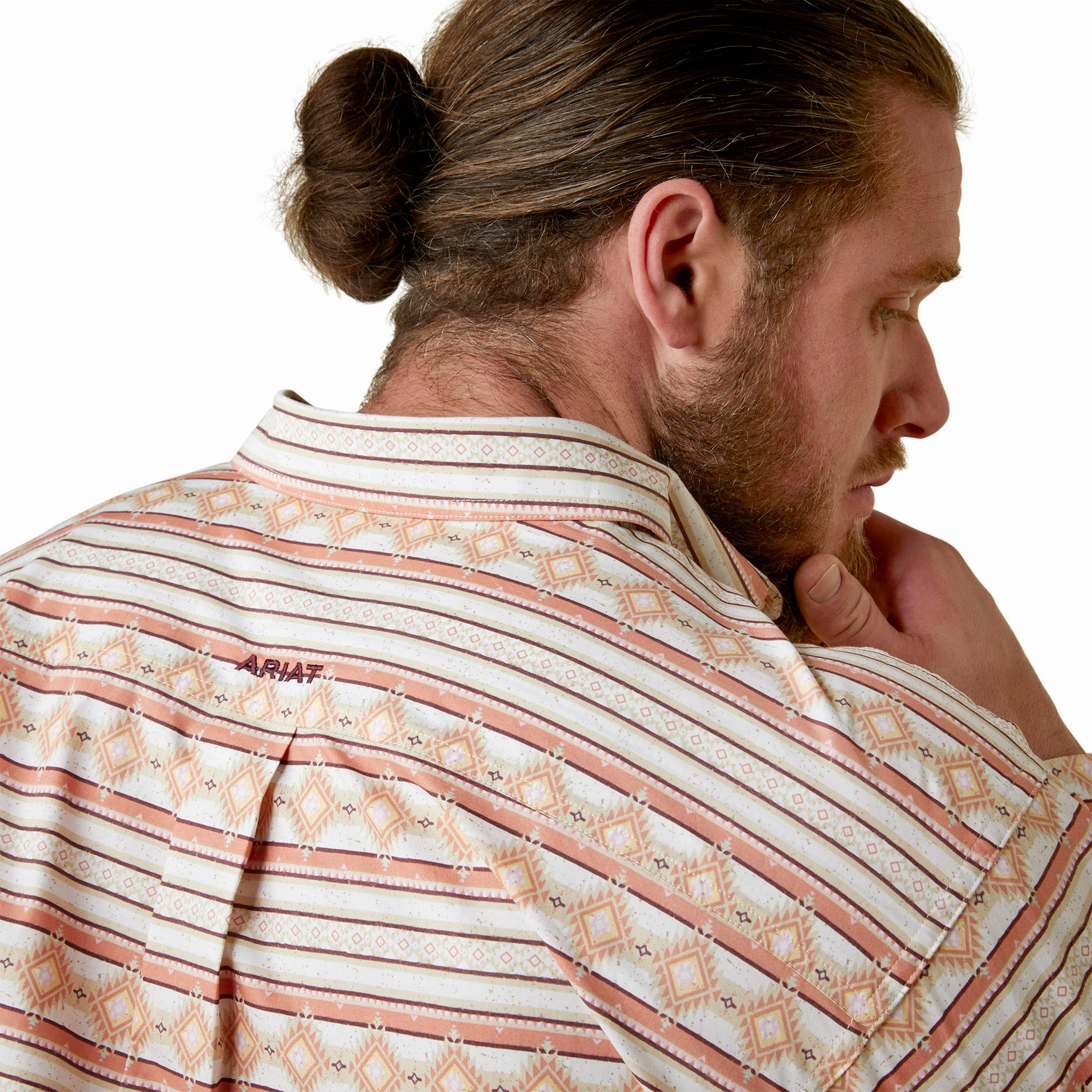 color block Resort Wear Ariat Men's Orange Aztec Shirt