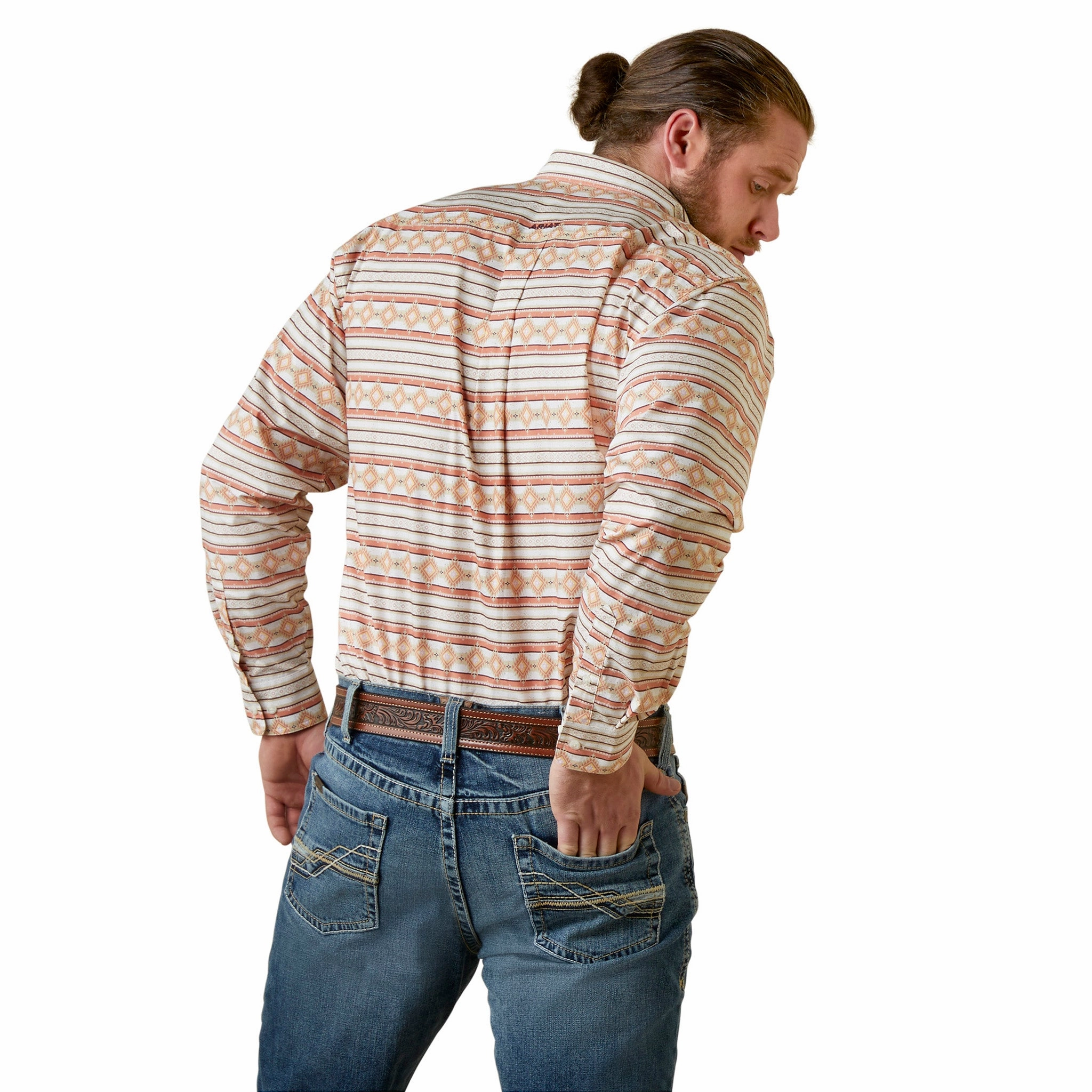 bohemian flair Ariat Men's Orange Aztec Shirt