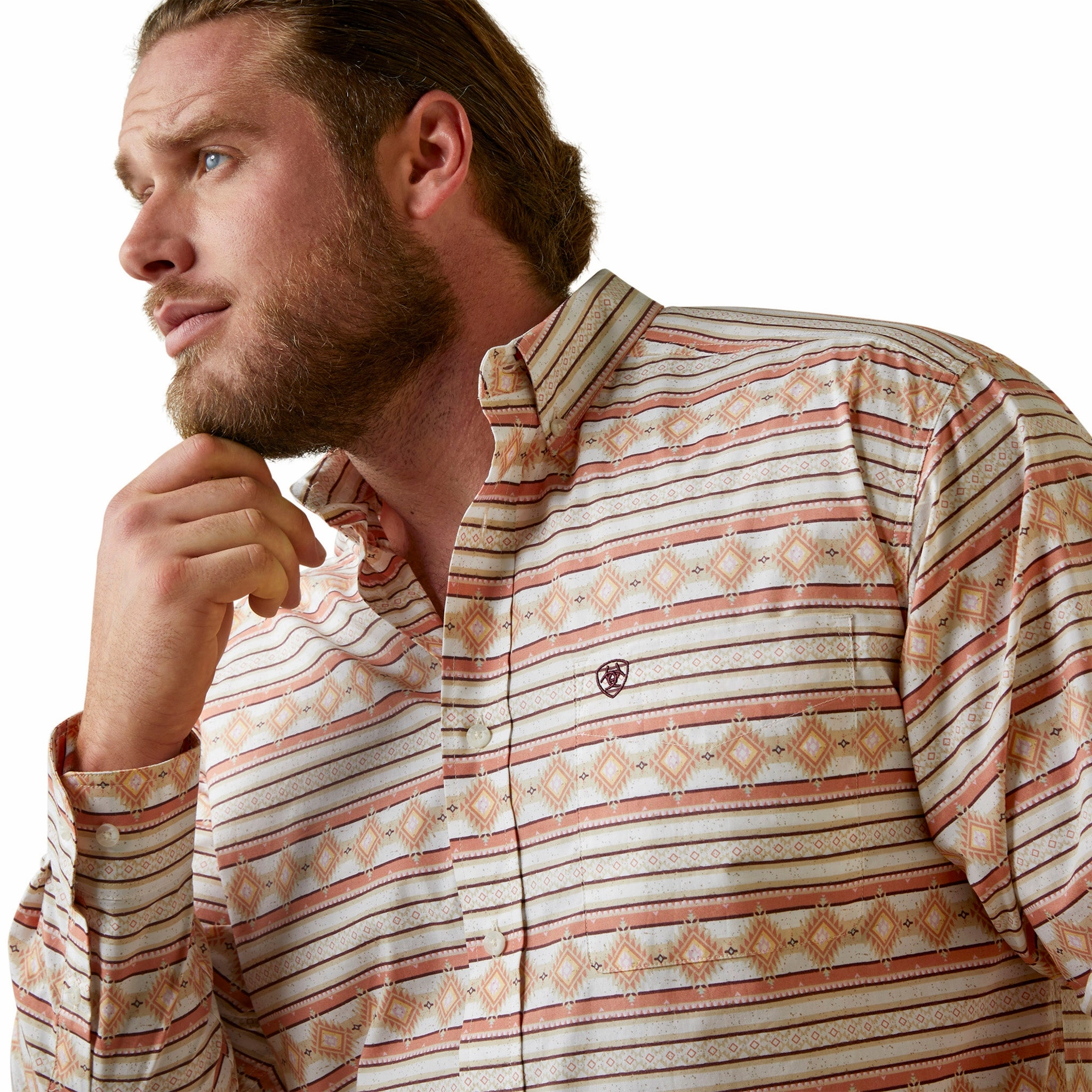 Vibrant Colors Classic Comfort Ariat Men's Orange Aztec Shirt