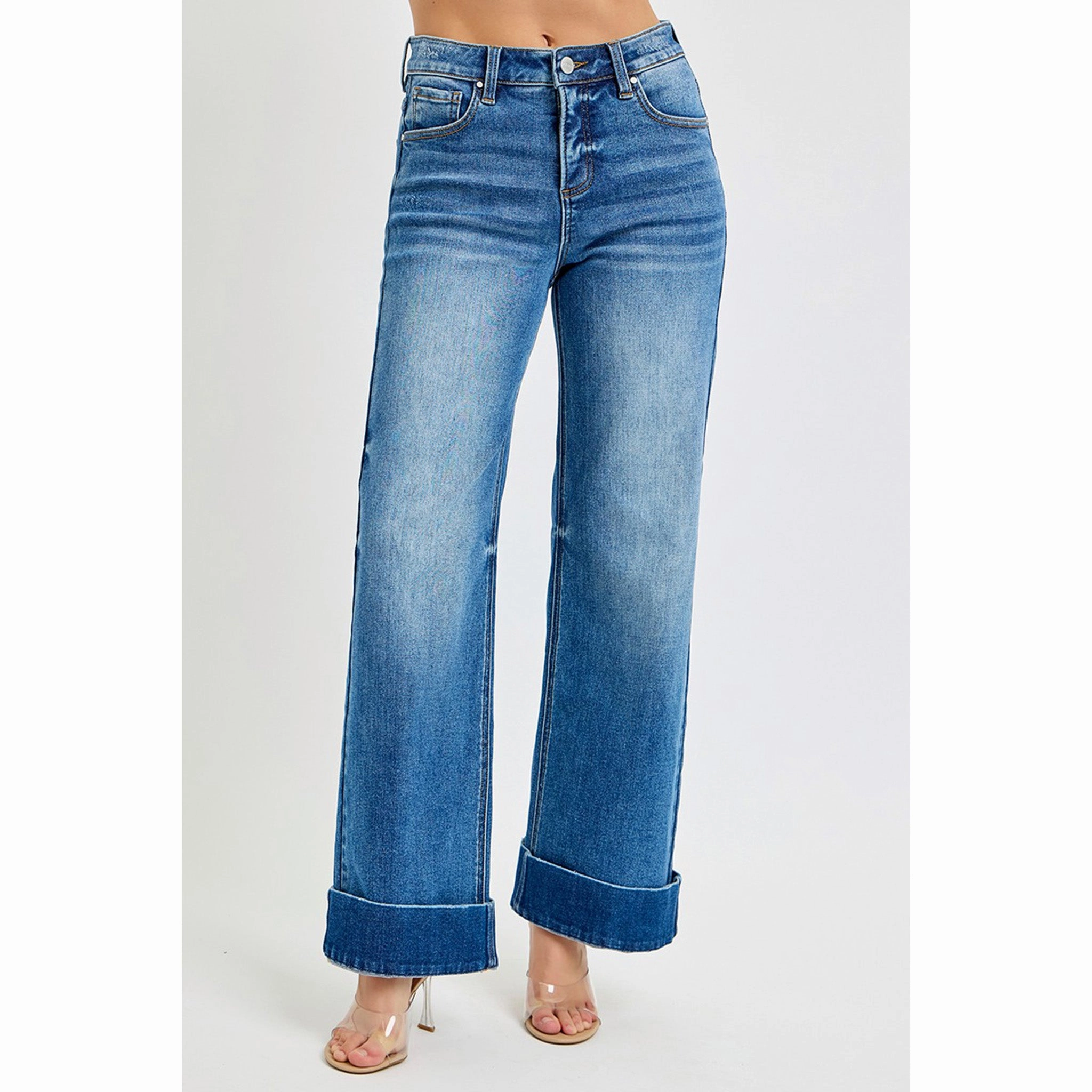 Risen Women's Dark High Rise Ankle Cuff Jeans Stretch Free Fit Built For Life