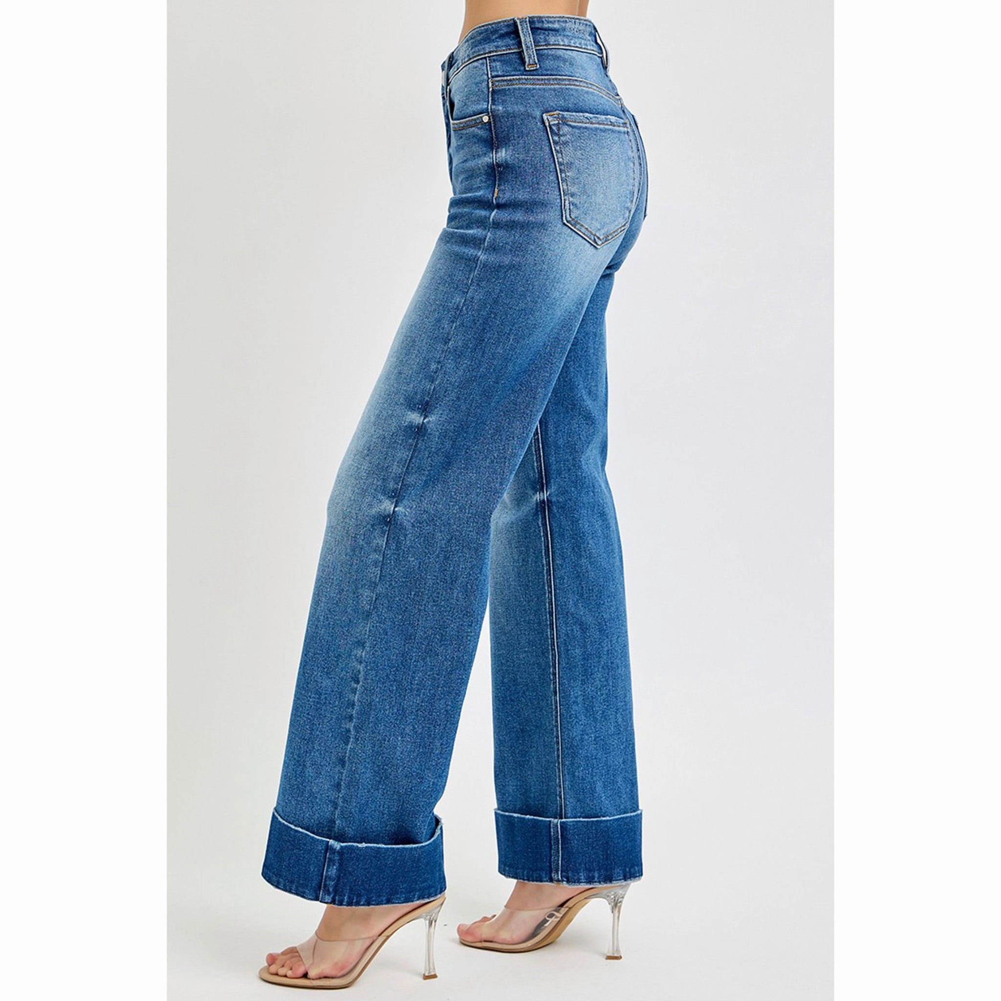 Risen Women's Dark High Rise Ankle Cuff Jeans True Comfort