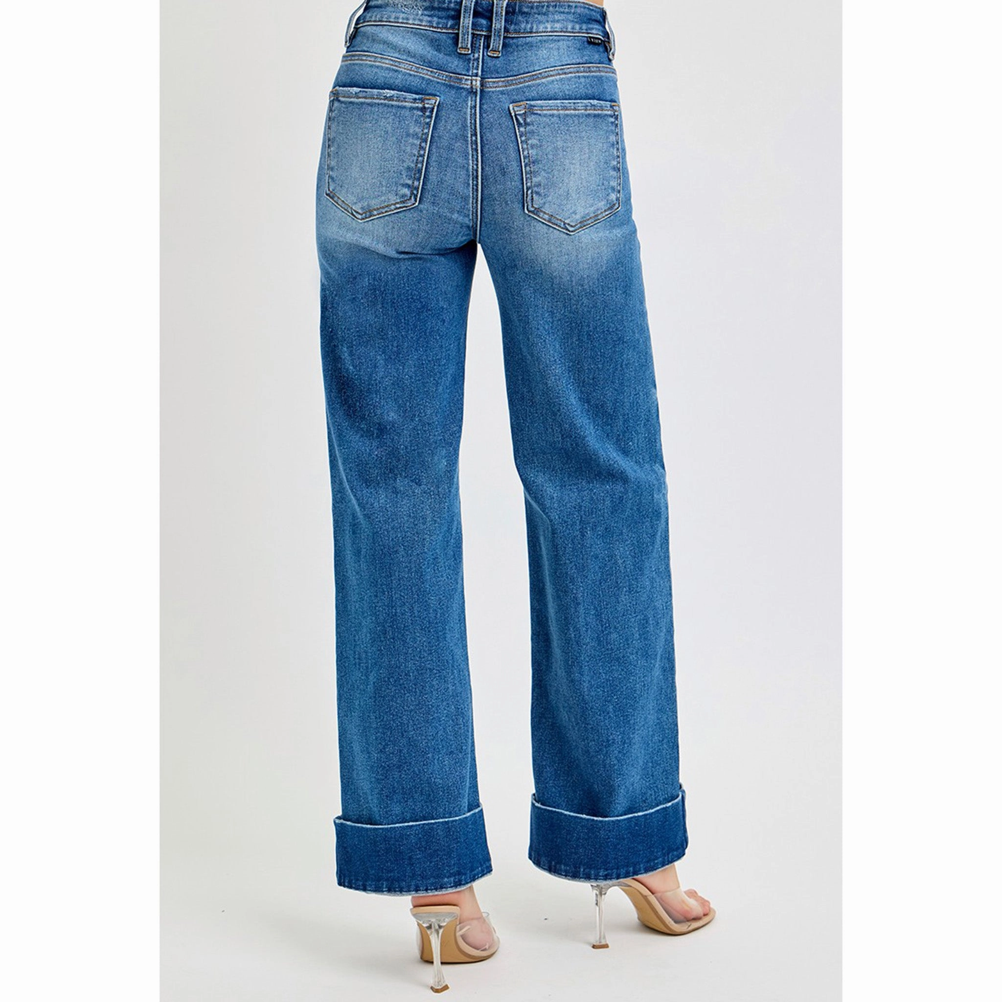 Risen Women's Dark High Rise Ankle Cuff Jeans Stylish Essentials