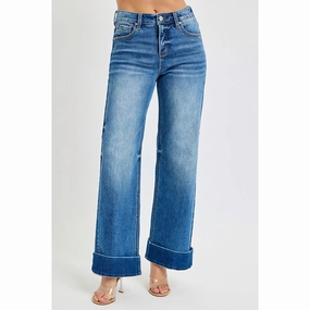 Risen Women's Dark High Rise Ankle Cuff Jeans Stretch Free Fit Built For Life