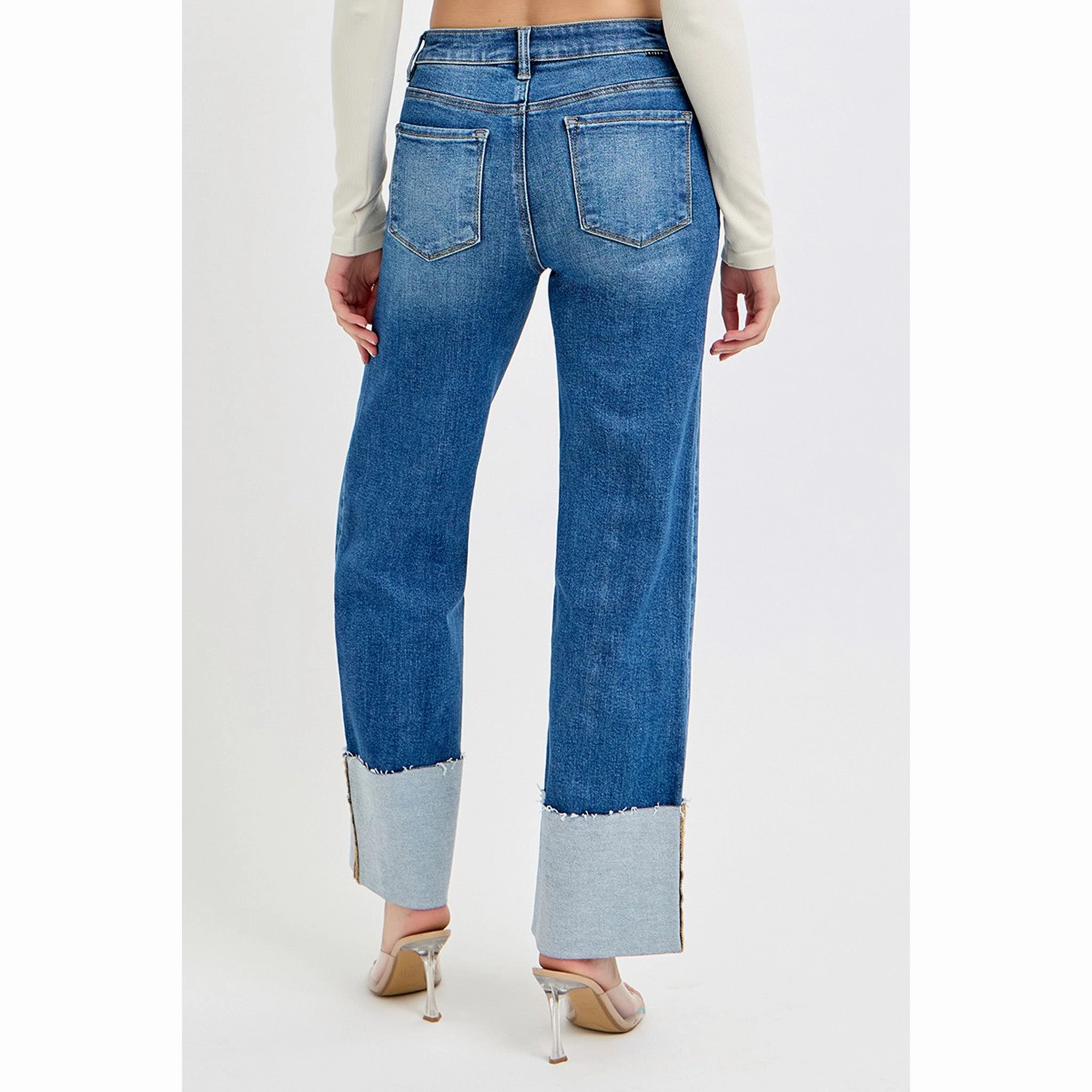 Fashion Focus Risen Women's Dark High Rise Wide Cuff Jean