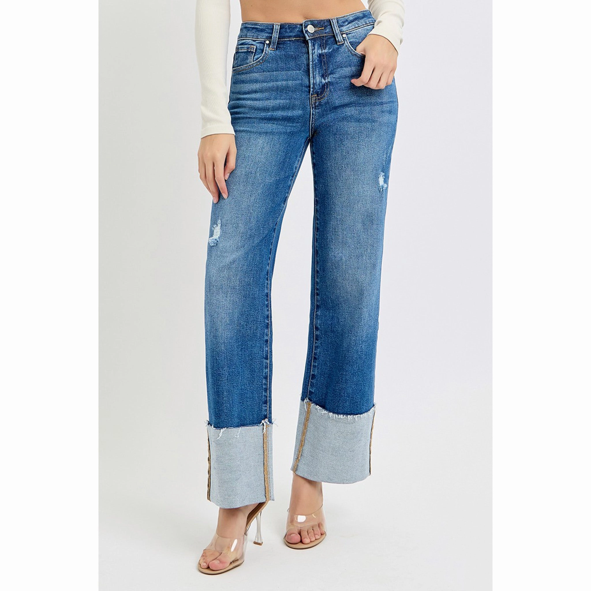 Neutral design Risen Women's Dark High Rise Wide Cuff Jean