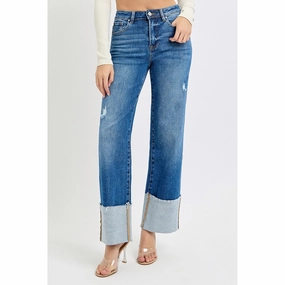 Neutral design Risen Women's Dark High Rise Wide Cuff Jean